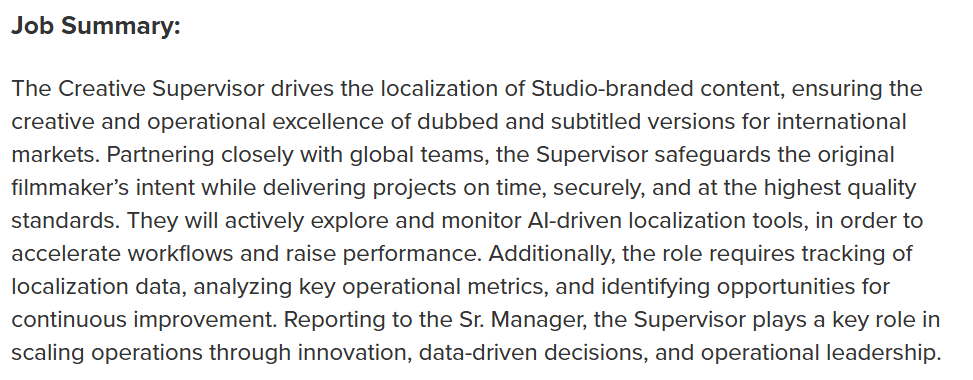 Disney Creative Supervisor - Job Summary
