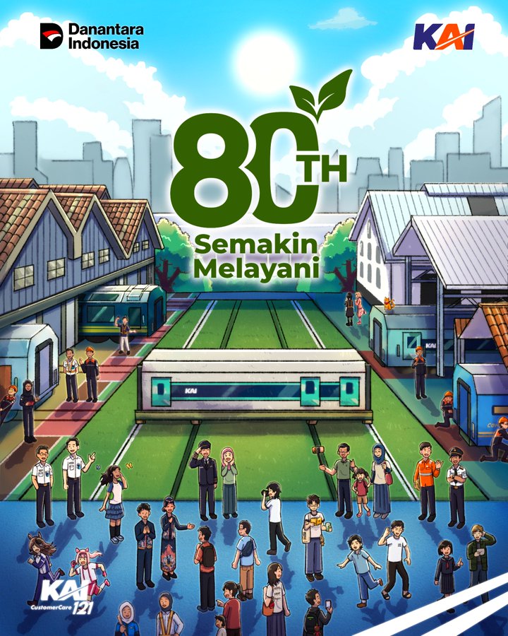 KAI Celebra su Aniversario con un Explosivo Arte de Umamusume que No Te Puedes Perdér! Ilustración del 80º aniversario de Kereta Api Indonesia con Rice Shower y Haru Urara de Umamusume