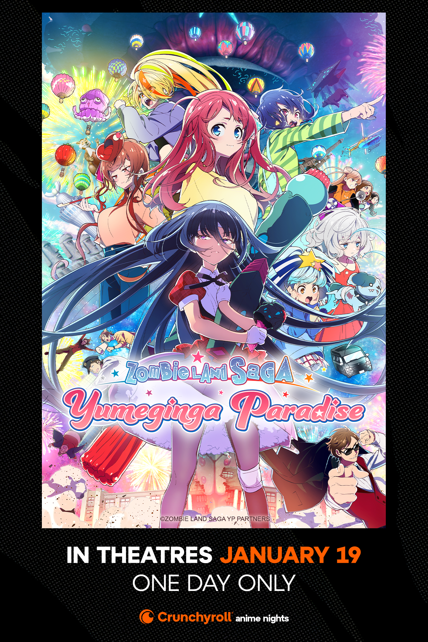 ¡Prepárate para la Noche del Anime en Crunchyroll! Zombie Land Saga: Yumeginga Paradise Llega a Cines de EE. UU. y Canadá el 19 de Enero 🌟🎬 Zombie Land Saga: Yumeginga Paradise